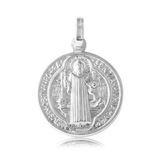 Sterling Silver Saint Benedict Medal 30mm Pendant