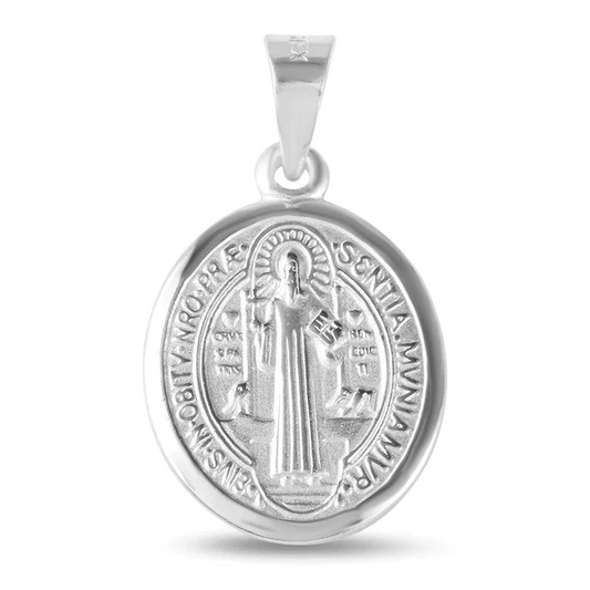 Sterling Silver Saint Benedict Oval Medallion