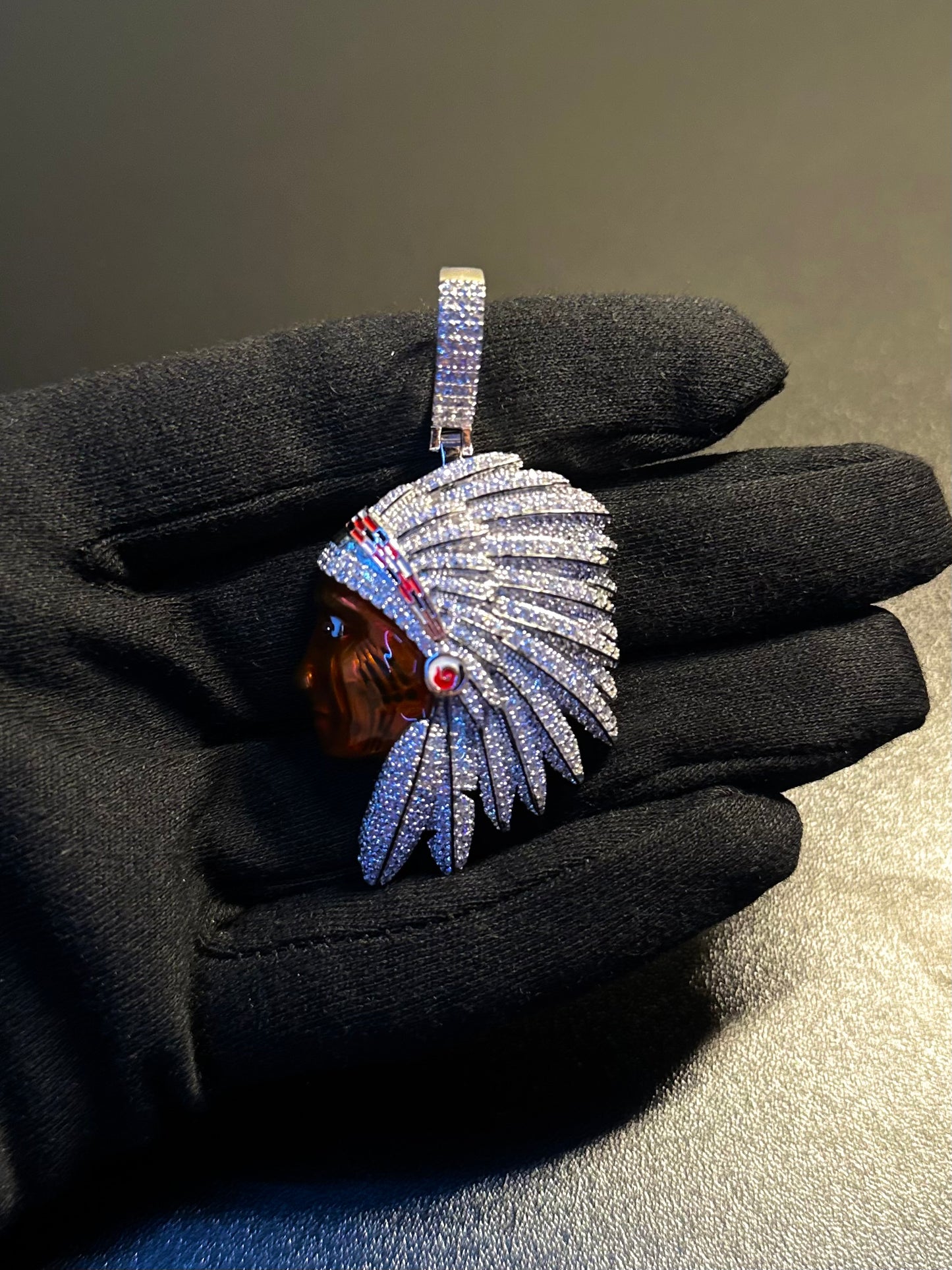 Sterling Silver Native Chief w/ Cubic Zirconia's