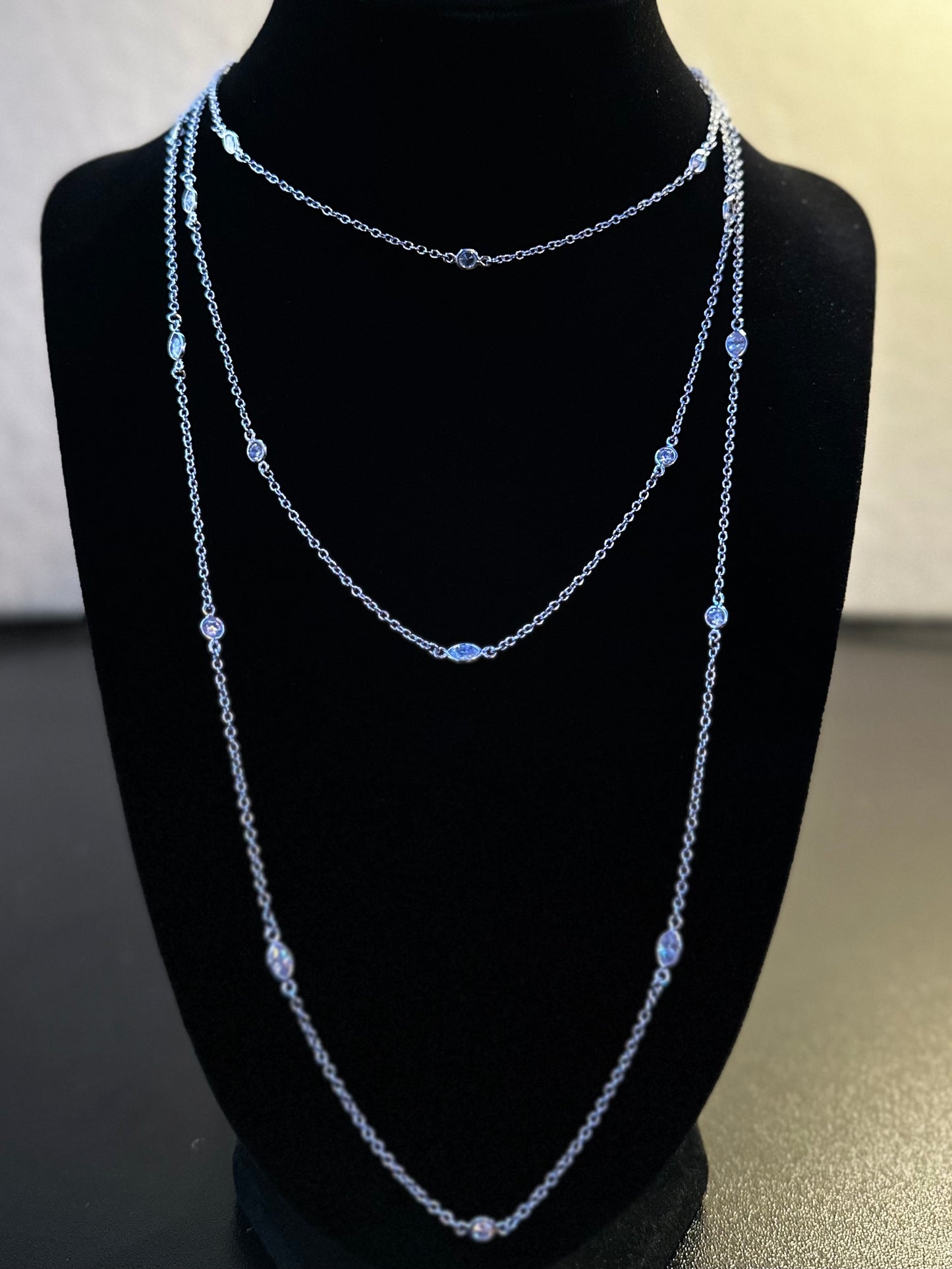 Sterling Silver Multi-Cut Cubic Zirconia 3-Strand Necklace