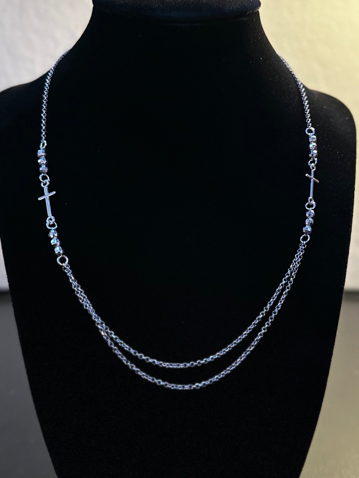 Sterling Silver Multi-Strand Cross Necklace