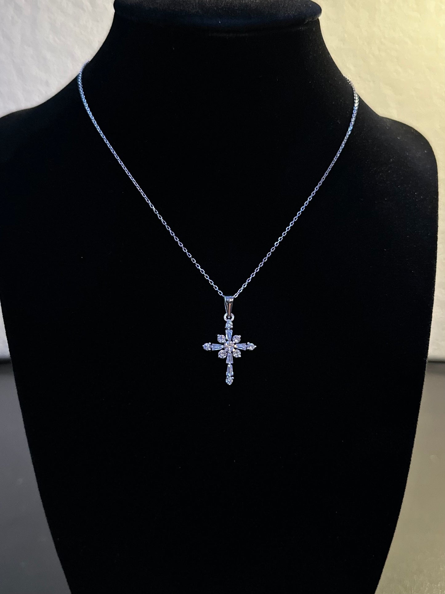 Sterling Silver Cubic Zirconia Cross Necklace