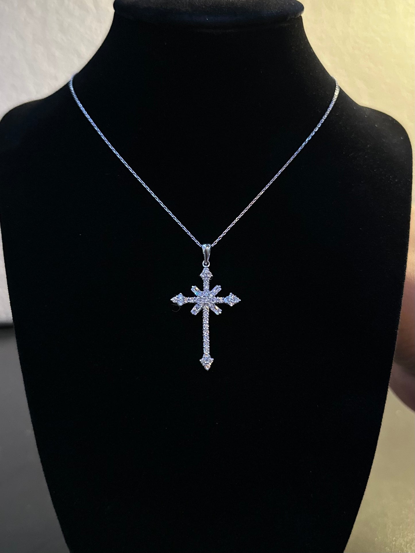 Sterling Silver Cross Cubic Zirconia Necklace