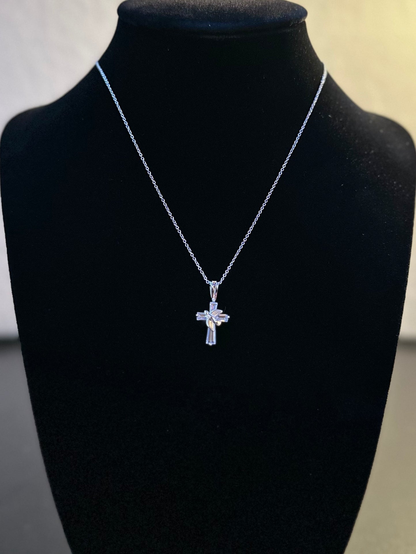 Sterling Silver Cross Dove Pendant Necklace