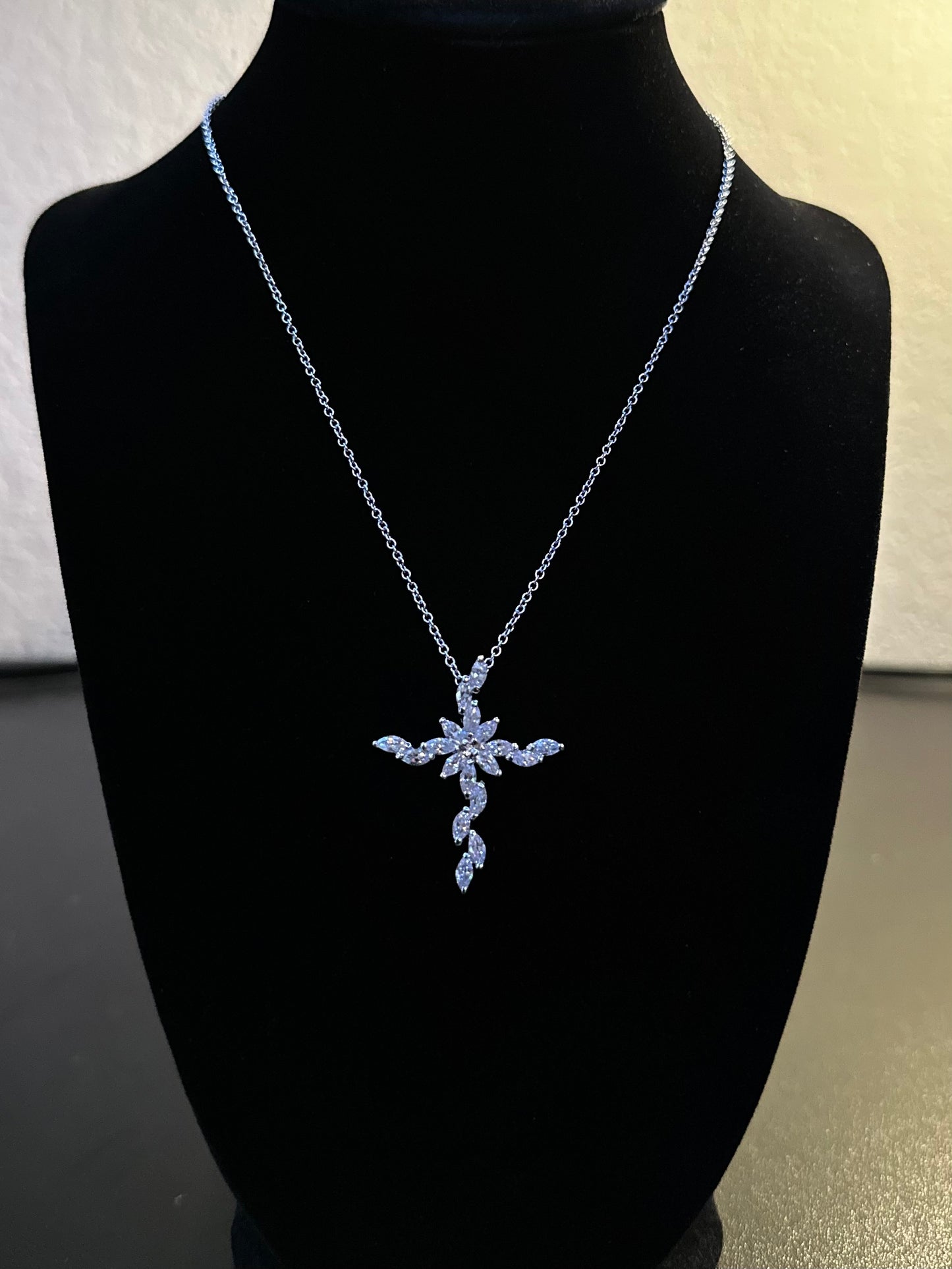 Sterling Silver Marquis Cross Cubic Zirconia Necklace