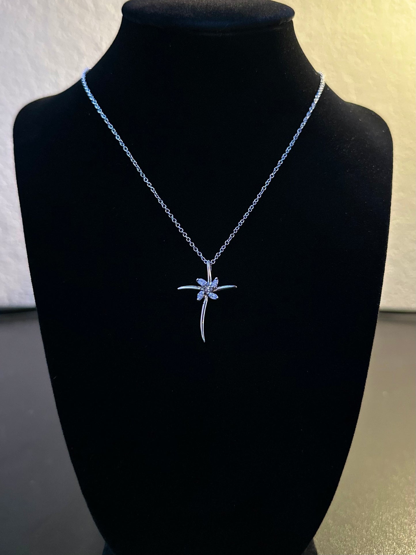 Sterling Silver Cubic Zirconia Swirl Cross Necklace