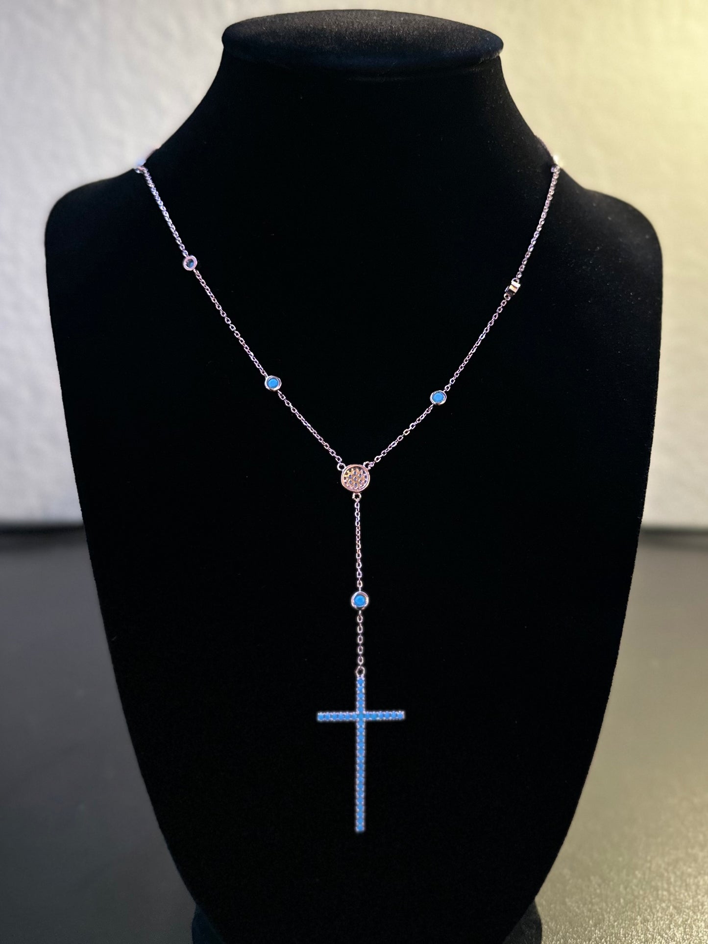 Sterling Silver w/ Turquoise Beads Rose Gold Plated Rosary Necklace