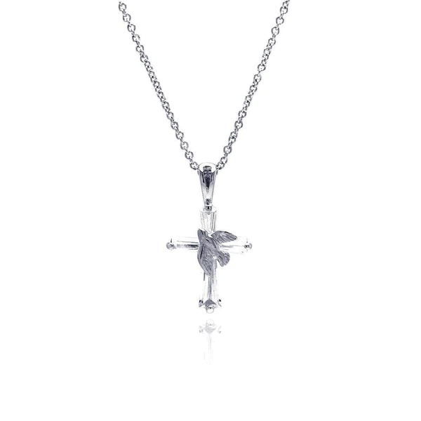 Sterling Silver Cross Dove Pendant Necklace