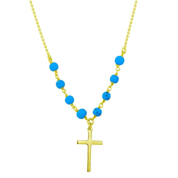 Sterling Silver Gold Plated Cross Necklace with Turquoise Beads