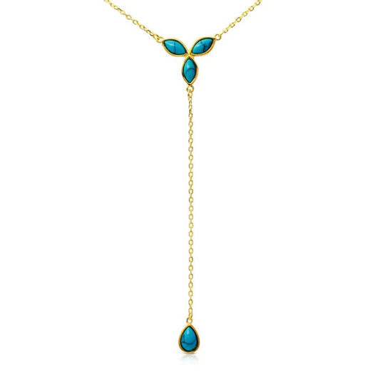 Golden Turquoise Pearl Cascade Necklace