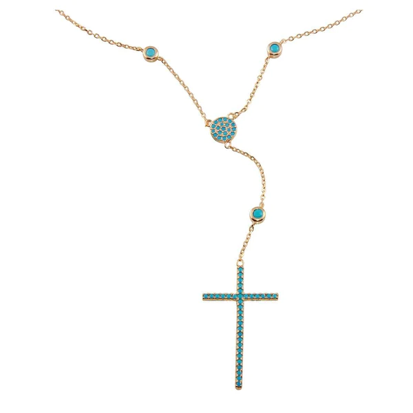 Sterling Silver w/ Turquoise Beads Rose Gold Plated Rosary Necklace