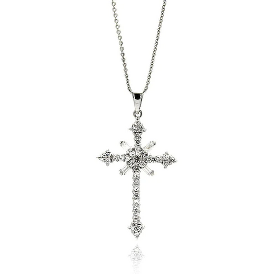 Sterling Silver Cross Cubic Zirconia Necklace