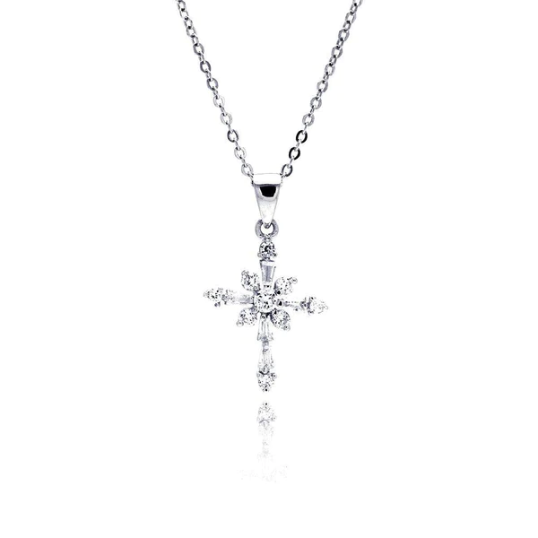 Sterling Silver Cubic Zirconia Cross Necklace