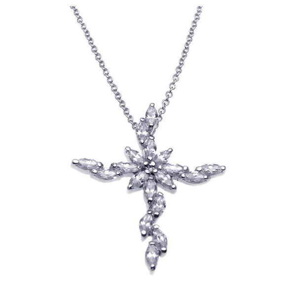 Sterling Silver Marquis Cross Cubic Zirconia Necklace