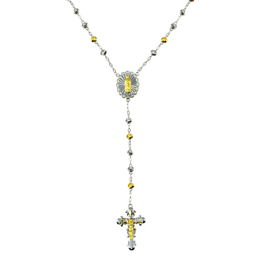 Sterling Silver 2 Tone Rosary w/ Cubic Zirconia's