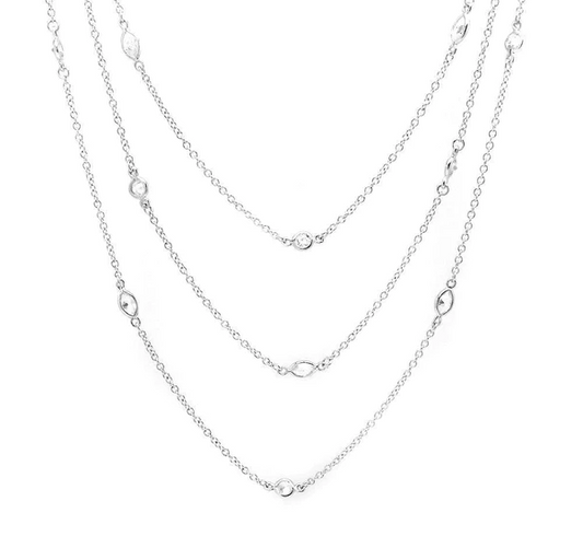 Sterling Silver Multi-Cut Cubic Zirconia 3-Strand Necklace