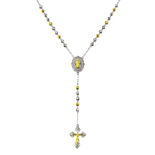 Two-Tone Beaded Rosary with Sparkling Medallion Accent