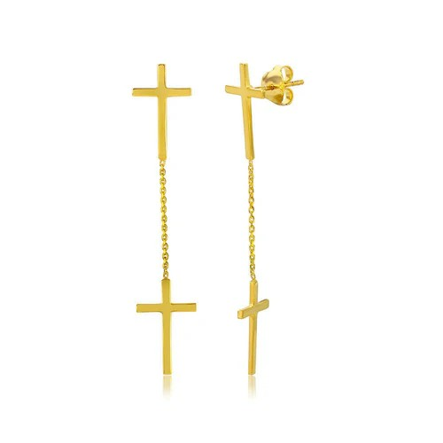 Gold-Tone Double Cross Dangle Earrings