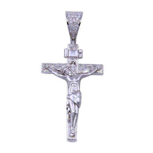 Silver-Tone Crucifix Pendant with Sparkling CZ Accents