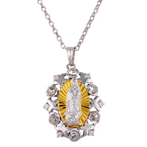 Two-Tone Guadalupe Necklace with Sparkling CZ Accent