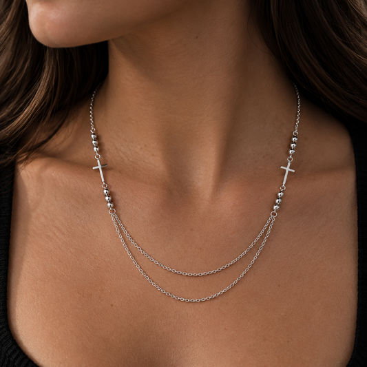 Sterling Silver Multi-Strand Cross Necklace