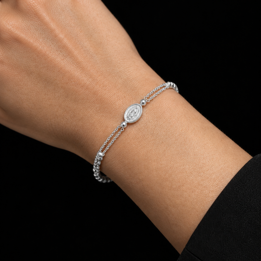 Diamond-Cut Beaded Bracelet with Lady of Guadalupe Charm