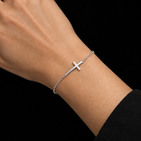 Elegant Cross Bracelet with Shiny Rolo Link Chain