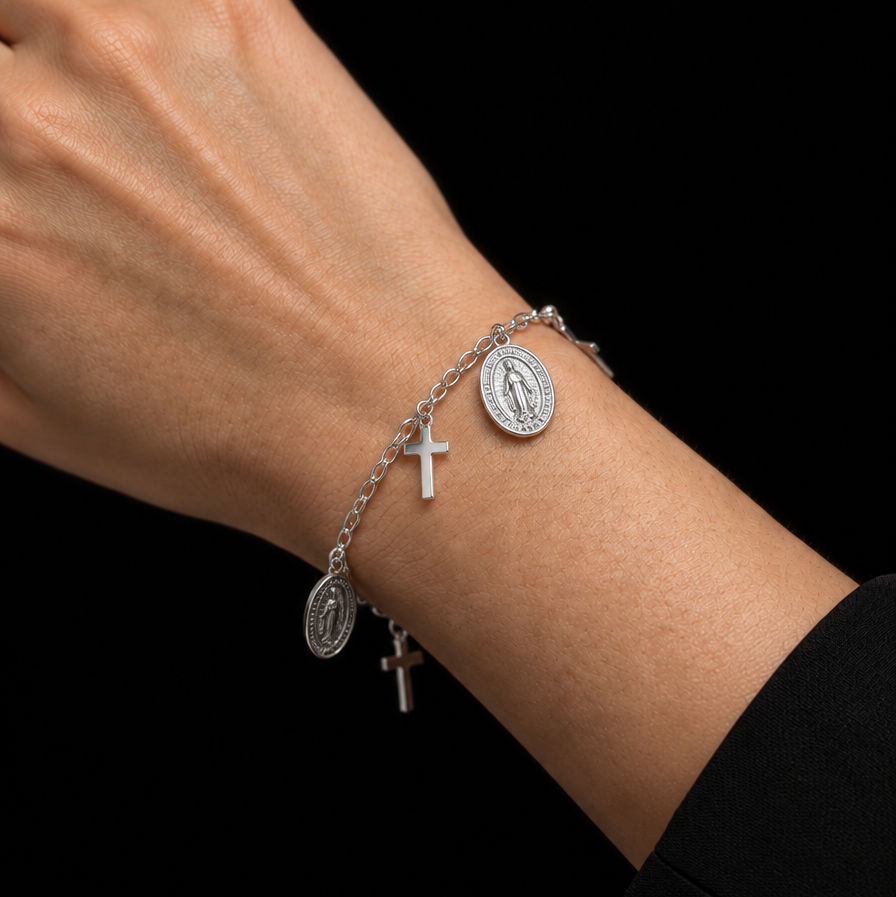 Cross & Lady of Guadalupe Adjustable Bracelet