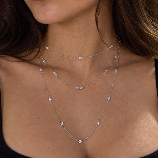 Sterling Silver Multi-Cut Cubic Zirconia 3-Strand Necklace