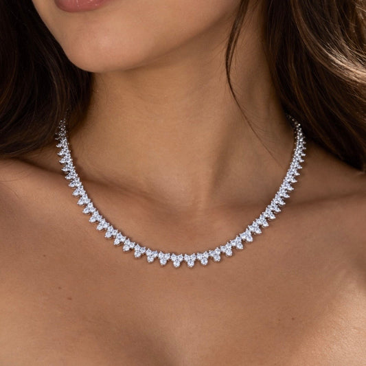 Ethereal Sparkle Sterling Silver Multi-Cut Cubic Zirconia Necklace
