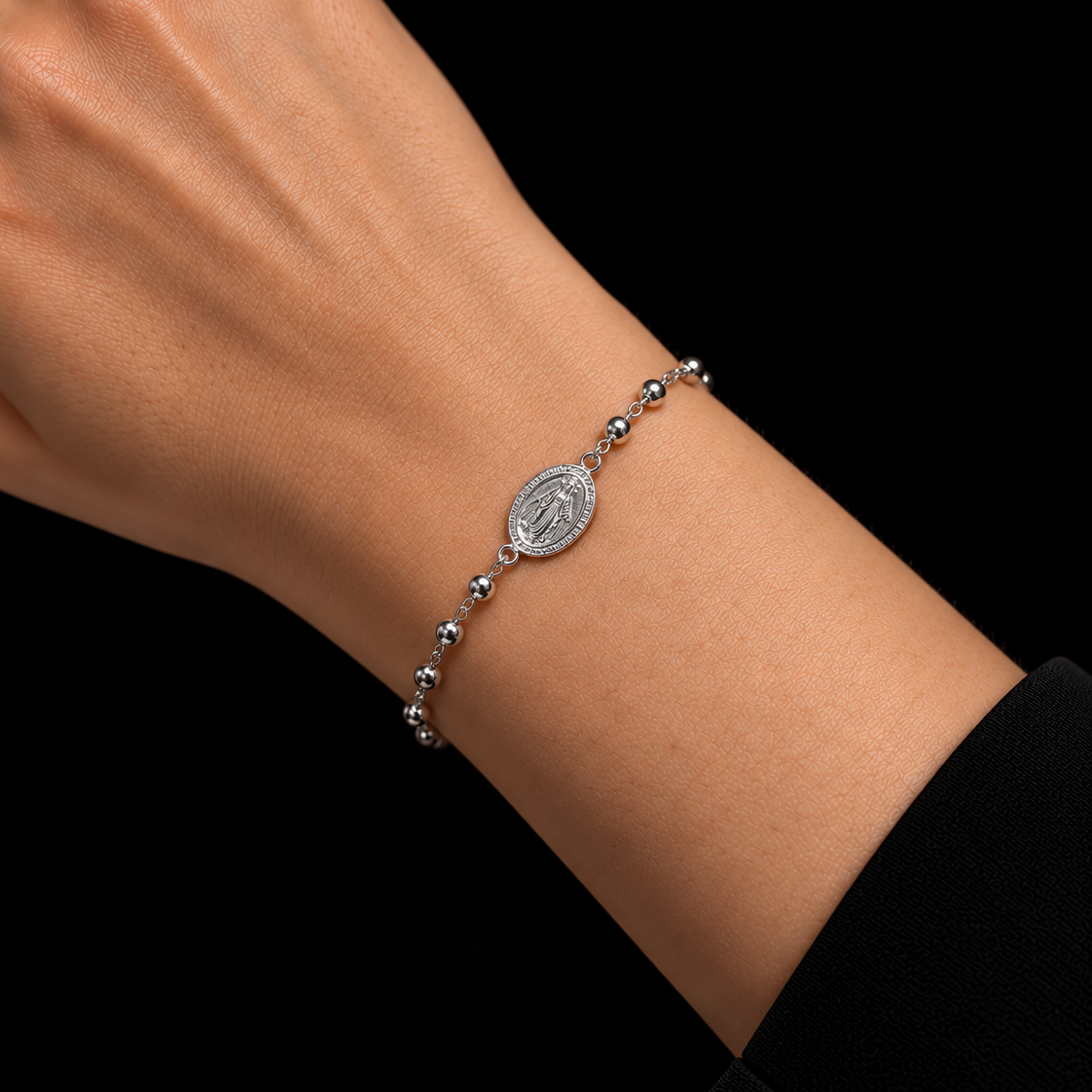 Elegant Lady of Guadalupe Medallion Bracelet – Sterling Silver