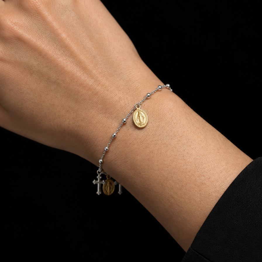 Three-Tone Lady of Guadalupe Charm Bracelet