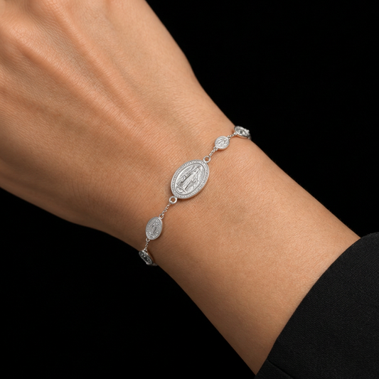 Lady of Guadalupe Medallion Charm Bracelet – Silver Tone