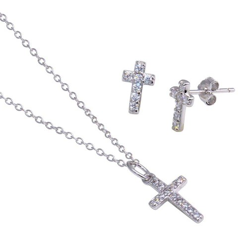 Minimalist Silver Cross Set – Dainty Earrings & Pendant