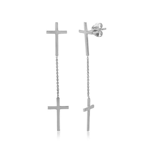 Silver-Tone Double Cross Dangle Earrings