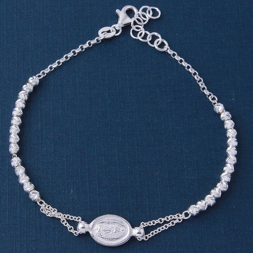 Diamond-Cut Beaded Bracelet with Lady of Guadalupe Charm